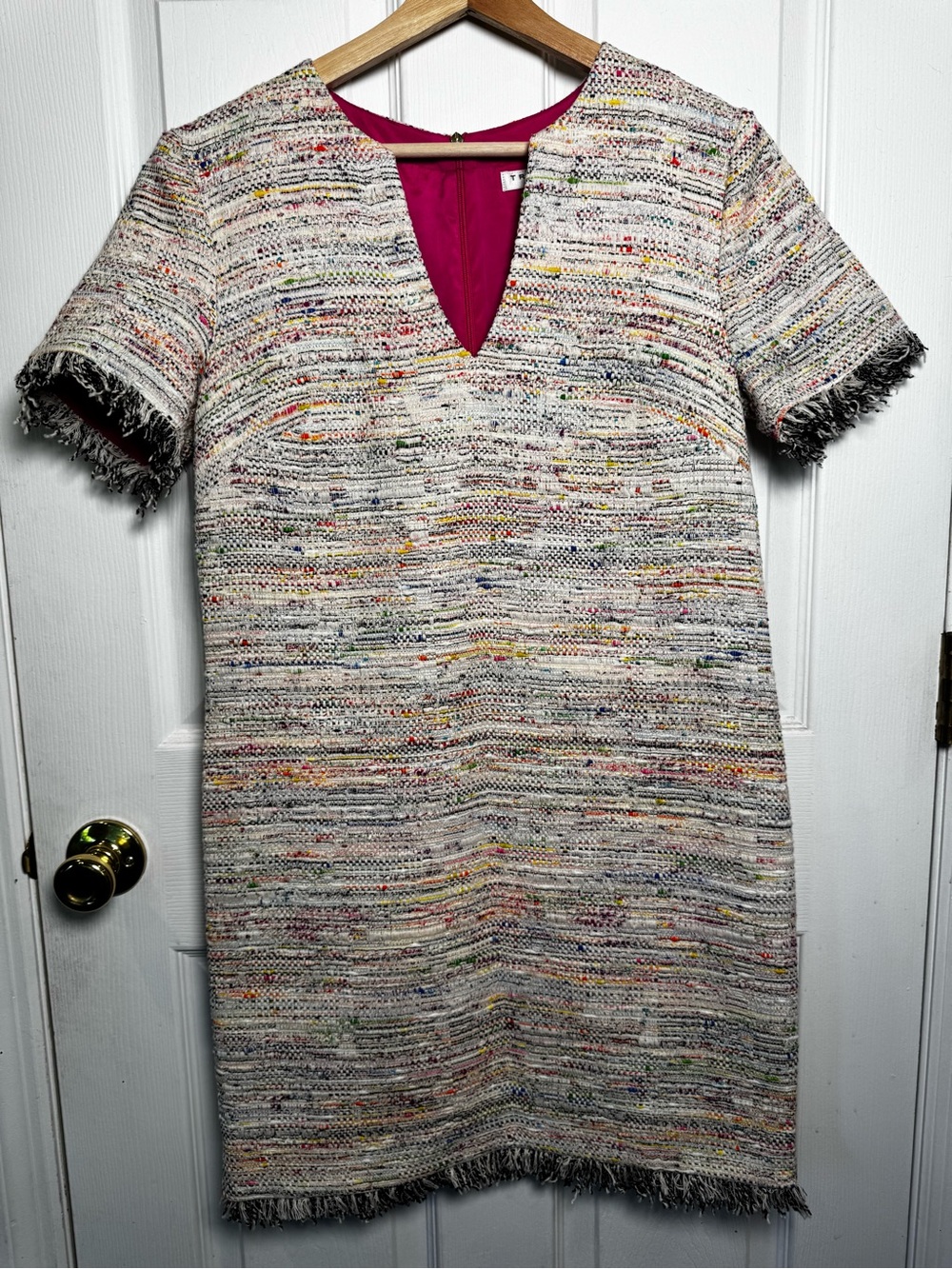Trina Turk Multicolor Tweed Fringe Shift Dress Size 4 Classic